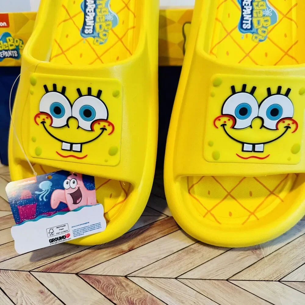 SpongeBob‎ SquarePants Men’s 8 Slides Ground Up Slip On Sandals Yellow Pool